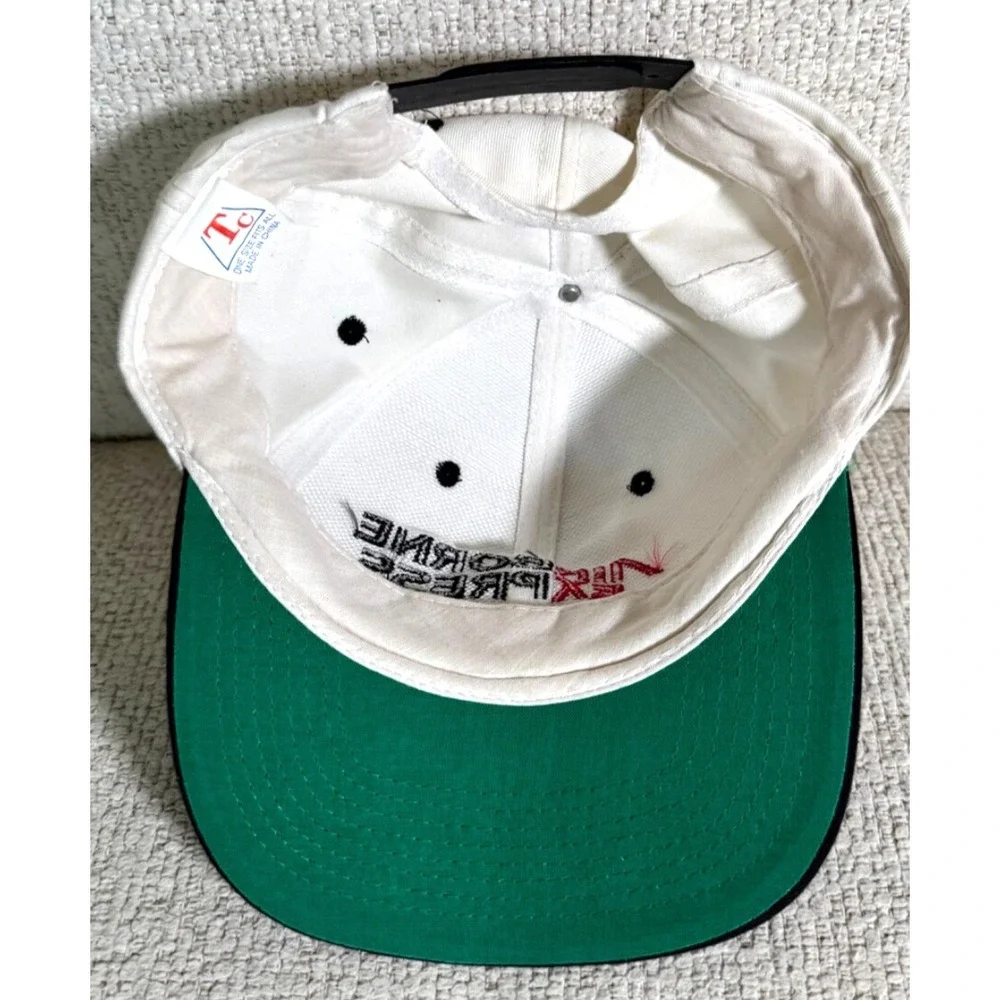 Vintage 1980s‎ AIRBORNE EXPRESS Adjustable Trucker Hat White Cotton Black Bill